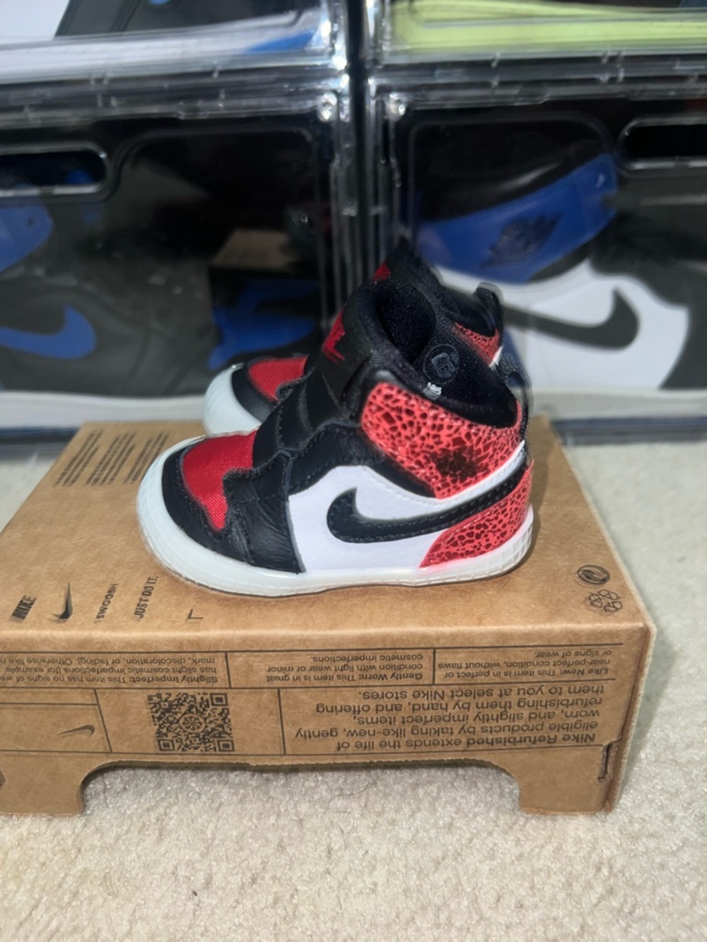 Nike Air Jordan 1 Crib Bootie High Size Black Red  Baby Newborn Refurbished!